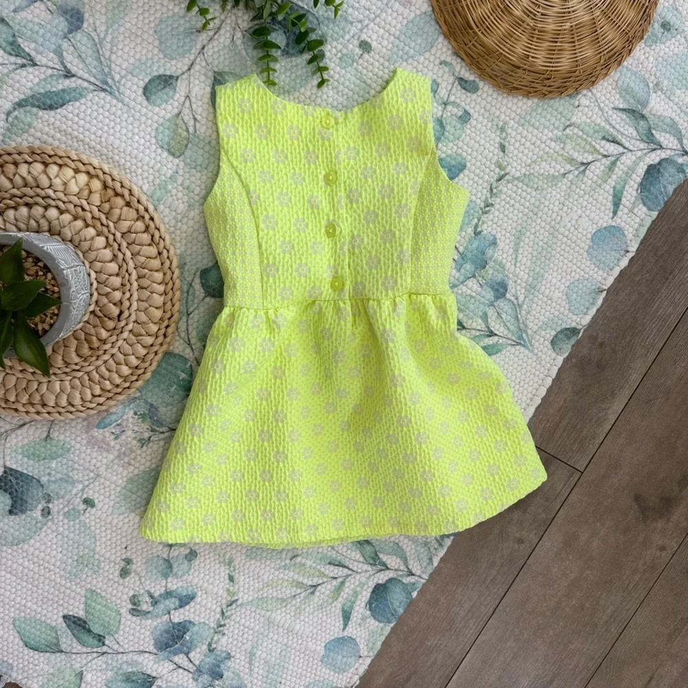 New Cat & Jack Toddler Girl Neon Lime Green Formal Floral Sleeveless Dress 2T